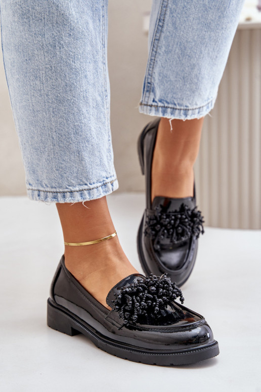 Feminin Mokassins mit Lackeffekt S.Barski HY369A schZuarze Farbe