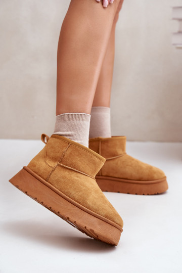 Niedrige Damen-Schneestiefel mit Plateausohle, innen mit Fell gefüttert, braune Farbe Saldren 2