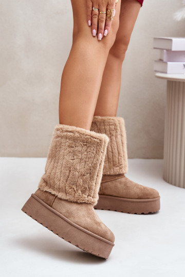 Schneestiefel mit einer Plattform Z INyZuiniętą CholeZuką Beige Lisonea
