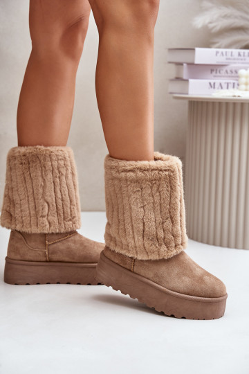 Schneestiefel mit einer Plattform Z INyZuiniętą CholeZuką Beige Lisonea 2