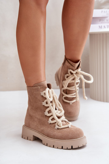 sich Zuarm laufen Stiefel Z aus Öko-INildlederu Zum Schloss Beige Caellita