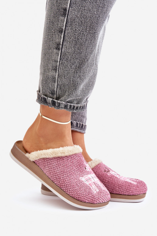 Hausschuhe Feminin mit Hirsch und ein Pelzmantel Inblu CT000034 pinke Farbe