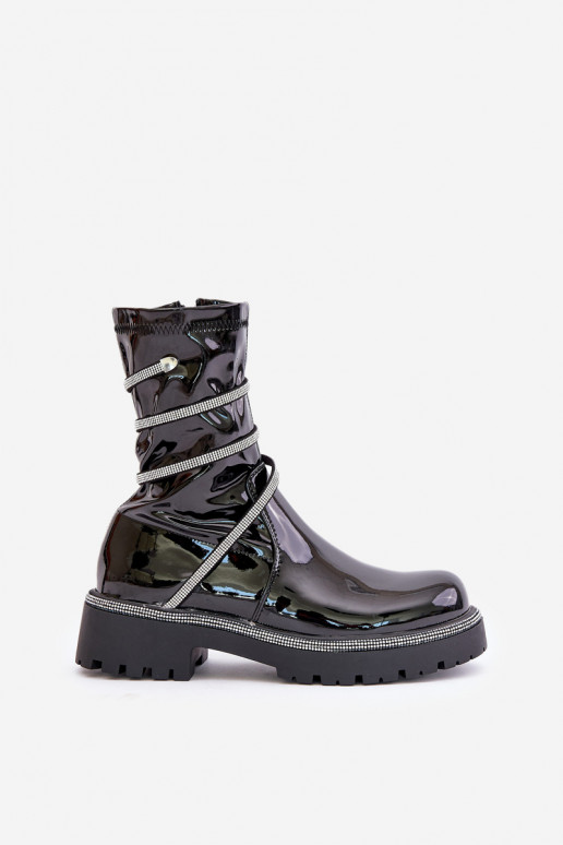 mit Lackeffekt Stiefel Mit Dekoration schZuarze Farbe Kikizelle mit Lackeffekt Stiefel Mit Dekoration schZuarze Farbe Kikizelle