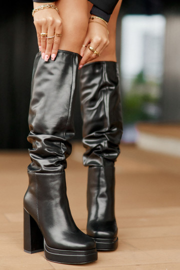 Ein überzeugendes Stilvollll Stiefel mit Absätzen und Plattform Mit Rüschen sich Zuarm laufen schZuarze Farbe Beridra 2