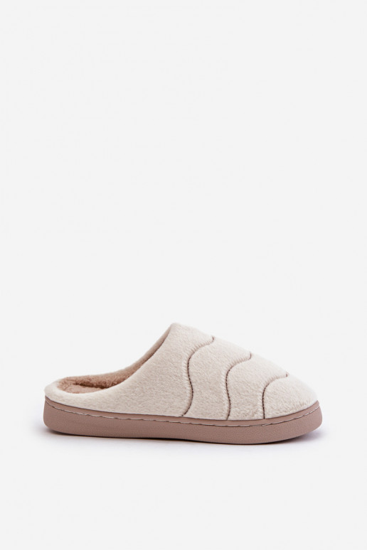 Warme Hausschuhe mit Fell in beige Vamirae