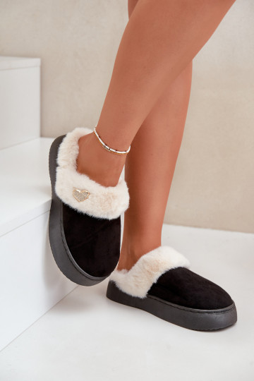 Hausschuhe Feminin mit Pelzmantel I Ozdobnym mit Herzenm schZuarze Farbe Otielo
