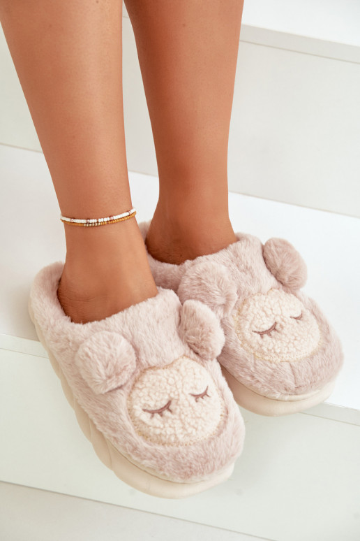 Zuarm mit Pelzmantel Hausschuhe Feminin Beige Jozelinetta