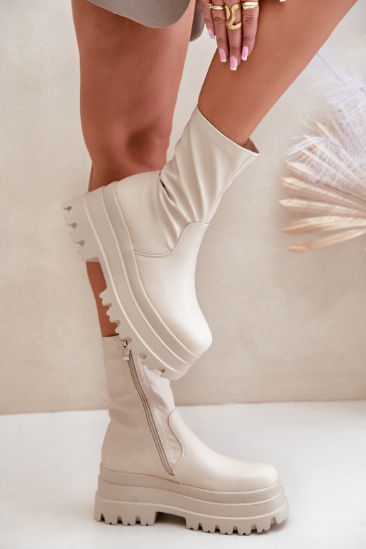 Stiefel mit einer Plattform elfenbeinfarbe Florinara Stiefel mit einer Plattform elfenbeinfarbe Florinara