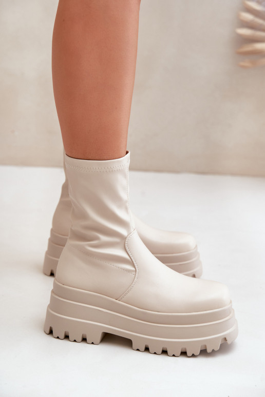 Stiefel mit einer Plattform elfenbeinfarbe Florinara Stiefel mit einer Plattform elfenbeinfarbe Florinara