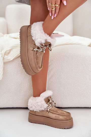 Niedrig Schneestiefel Feminin mit einer Plattform mit Pelzmantel Beige Neathren
