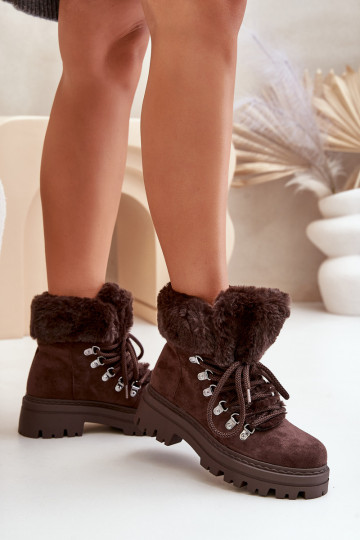 mit Schnürsenkeln Schuhe Feminin mit Pelzmantel dunkelbraun Vaminia