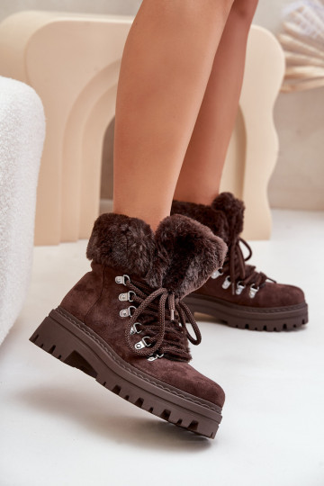 mit Schnürsenkeln Schuhe Feminin mit Pelzmantel dunkelbraun Vaminia 2