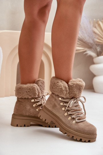 mit Schnürsenkeln Schuhe Feminin mit Pelzmantel Beige Vaminia 2