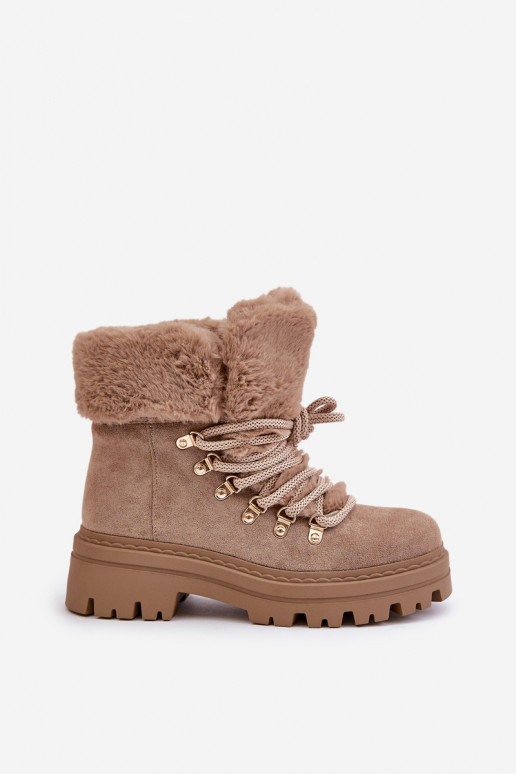 mit Schnürsenkeln Schuhe Feminin mit Pelzmantel Beige Vaminia