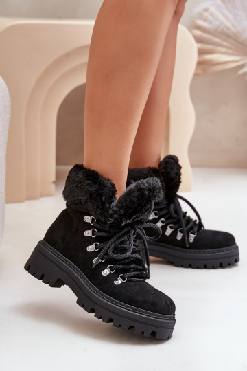 mit Schnürsenkeln Schuhe Feminin mit Pelzmantel schZuarze Farbe Vaminia 2