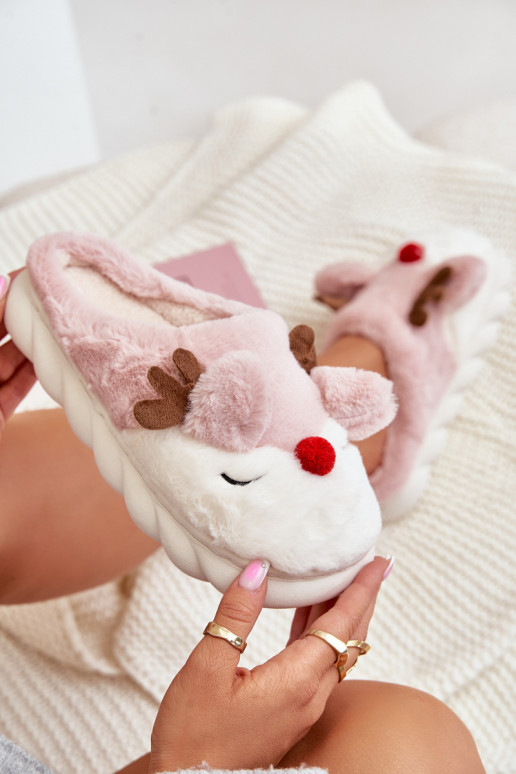 mit Pelzmantel Hausschuhe Feminin Mit einem Thema Rentier pinke Farbe INistira mit Pelzmantel Hausschuhe Feminin Mit einem Thema Rentier pinke Farbe INistira