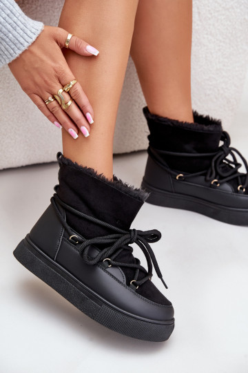 Schneestiefel Feminin mit einer Plattform sich Zuarm laufen mit Fell innen schZuarze Farbe Aziara