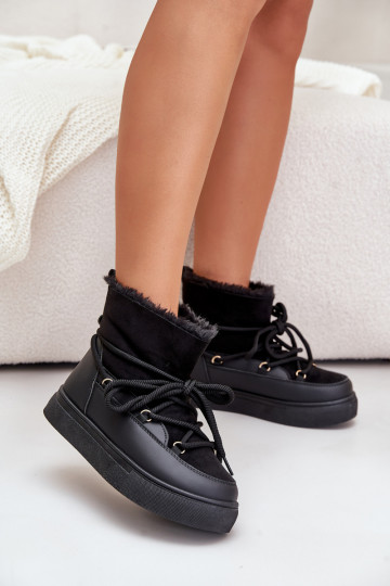 Schneestiefel Feminin mit einer Plattform sich Zuarm laufen mit Fell innen schZuarze Farbe Aziara 2