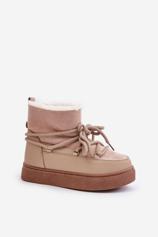 Schneestiefel Feminin mit einer Plattform sich Zuarm laufen mit Fell innen Beige Aziara