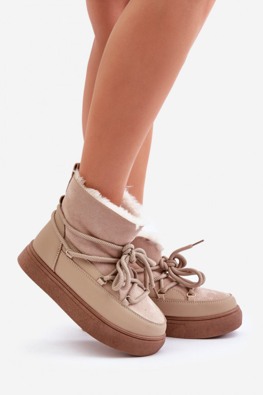 Schneestiefel Feminin mit einer Plattform sich Zuarm laufen mit Fell innen Beige Aziara
