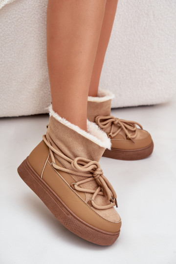 Schneestiefel Feminin mit einer Plattform sich Zuarm laufen mit Fell innen braune Farbe Aziara 2