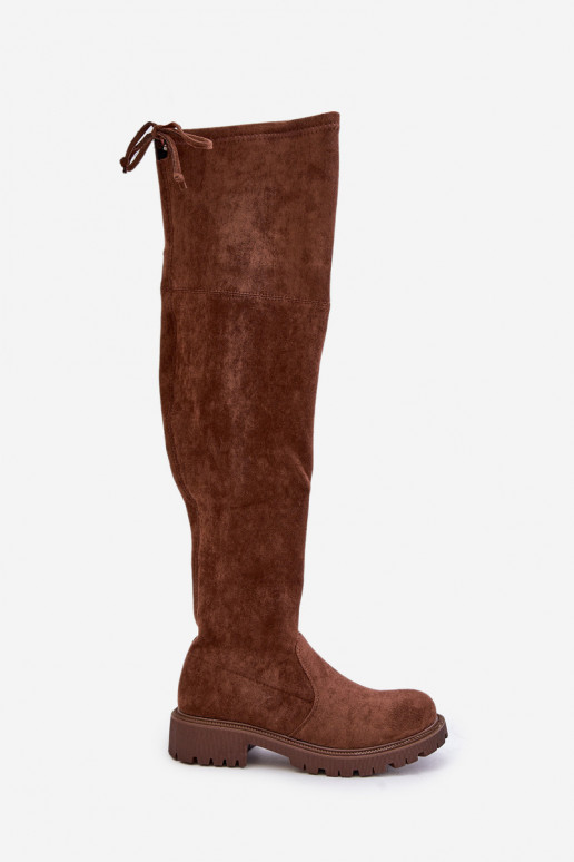 Stiefel oberhalb des Knies mit breiten Absätzen Z aus Öko-INildlederu braune Farbe Arkelia Stiefel oberhalb des Knies mit breiten Absätzen Z aus Öko-INildlederu braune Farbe Arkelia