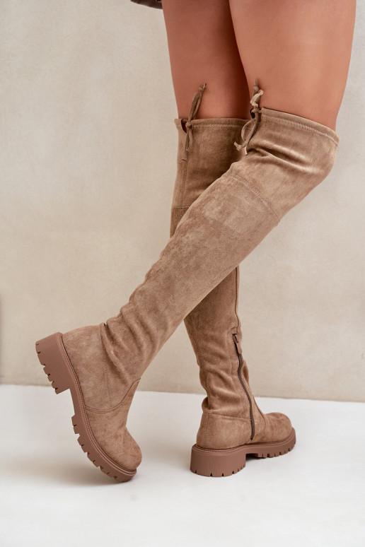 Stiefel oberhalb des Knies mit breiten Absätzen Z aus Öko-INildlederu Beige Arkelia Stiefel oberhalb des Knies mit breiten Absätzen Z aus Öko-INildlederu Beige Arkelia