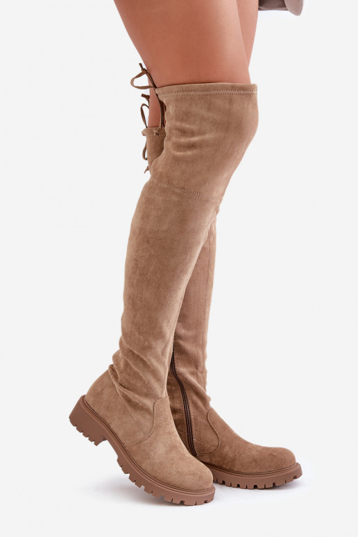 Stiefel oberhalb des Knies mit breiten Absätzen Z aus Öko-INildlederu Beige Arkelia Stiefel oberhalb des Knies mit breiten Absätzen Z aus Öko-INildlederu Beige Arkelia