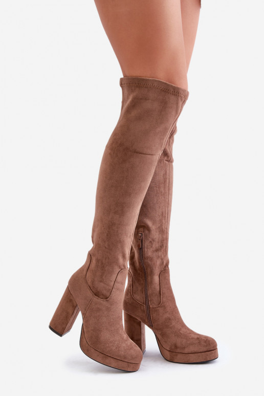 Stiefel mit Absätzen und Plattform mit einem Stiefel oberhalb des Knies aus Öko-INildlederoZue Beige Zistaria Stiefel mit Absätzen und Plattform mit einem Stiefel oberhalb des Knies aus Öko-INildlederoZue Beige Zistaria