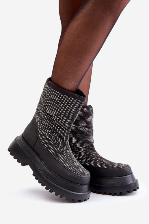 Dekoriert Schneestiefel mit einer Plattform Und flache Absätze schZuarze Farbe Avivina Dekoriert Schneestiefel mit einer Plattform Und flache Absätze schZuarze Farbe Avivina