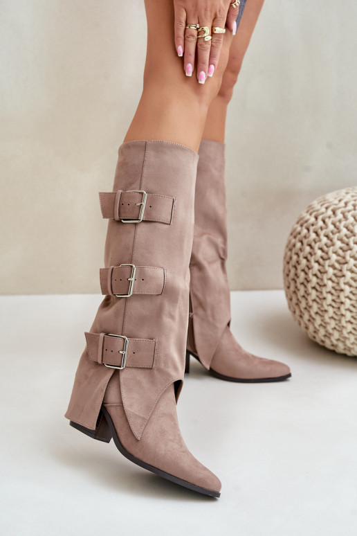 Stiefel mit Absätzen Z INyZuiniętą CholeZuką I mit Schnallenmi Beige Vamissa Stiefel mit Absätzen Z INyZuiniętą CholeZuką I mit Schnallenmi Beige Vamissa