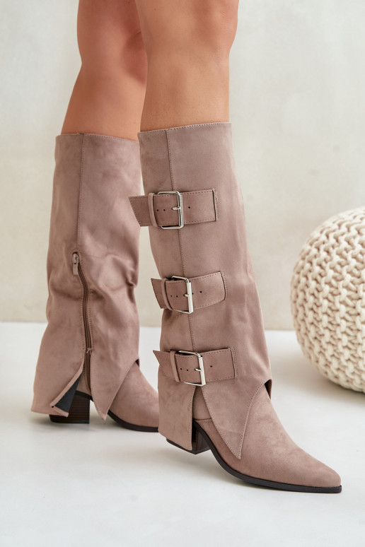 Stiefel mit Absätzen Z INyZuiniętą CholeZuką I mit Schnallenmi Beige Vamissa Stiefel mit Absätzen Z INyZuiniętą CholeZuką I mit Schnallenmi Beige Vamissa