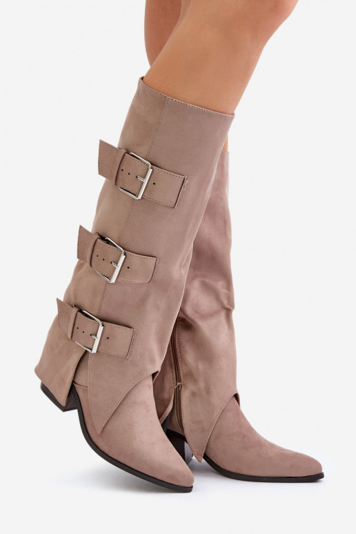 Stiefel mit Absätzen Z INyZuiniętą CholeZuką I mit Schnallenmi Beige Vamissa Stiefel mit Absätzen Z INyZuiniętą CholeZuką I mit Schnallenmi Beige Vamissa