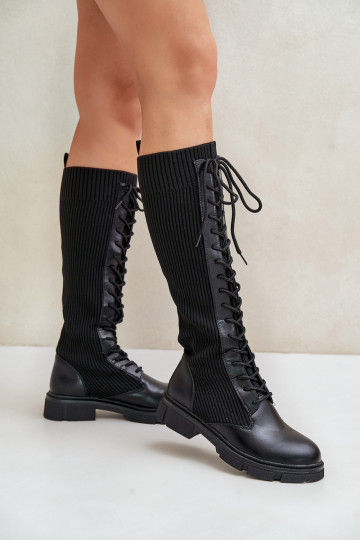mit Schnürsenkeln Stiefel Mit flexibler Oberseite schZuarze Farbe Vamilena 2
