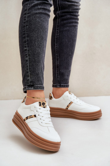 Sneakers Stilvollllschuhe Feminin mit einer Plattform mit Leopardenfellmuster Zueiße Farbe Dravinnia 2