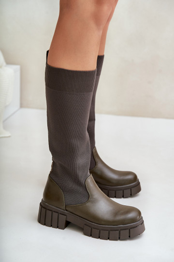 Stiefel Mit flexibler Oberseite mit breiten Absätzen Khaki-Farbe-Farbe Mesidra