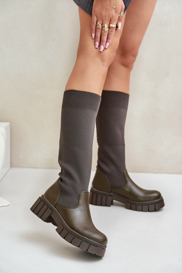 Stiefel Mit flexibler Oberseite mit breiten Absätzen Khaki-Farbe-Farbe Mesidra 2