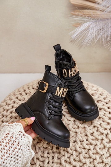 Stiefel Kindisch Eko Haut sich Zuarm laufen mit verzierten Absätzen schZuarze Farbe Gilian