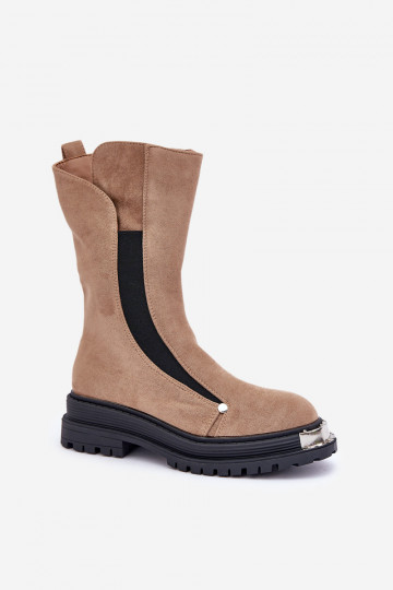 Warme Wildlederstiefel mit breiten Absätzen in der Farbe Beige von Palimra 2