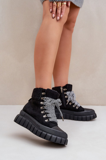 Feminin sich Zuarm laufen Stiefel Schuhe mit einer Plattform schZuarze Farbe Alcyhen 2