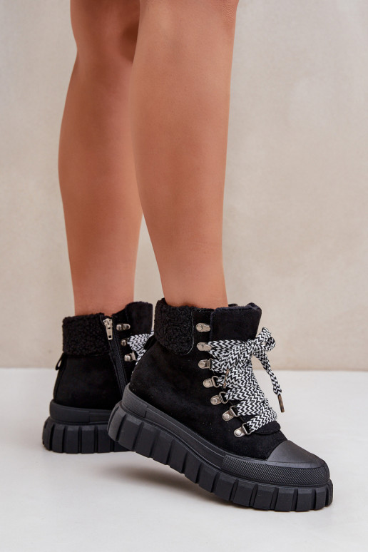 Gefütterte Damen-Plattformstiefel in Schwarz Alcyhen