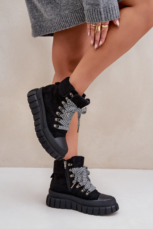Gefütterte Damen-Plattformstiefel in Schwarz Alcyhen
