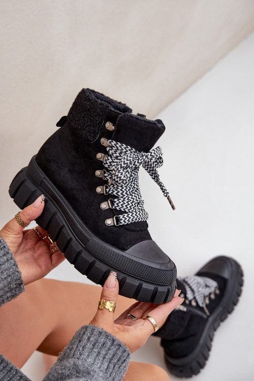 Gefütterte Damen-Plattformstiefel in Schwarz Alcyhen