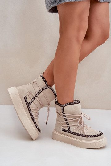 Schneestiefel Feminin Z Haftem mit einer Plattform elfenbeinfarbe Ermöglichtleris