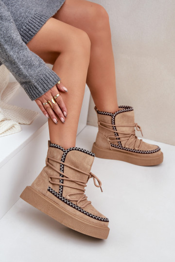 Schneestiefel Feminin Z Haftem mit einer Plattform braune Farbe Ermöglichtleris