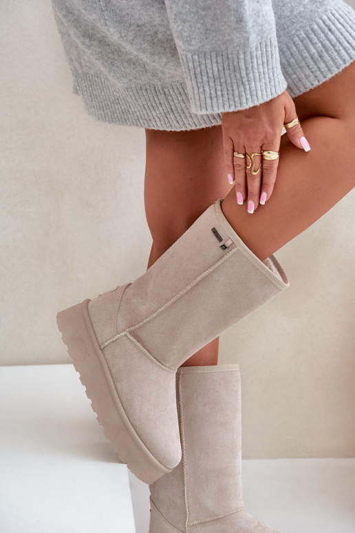 Groß Schneestiefel mit einer Plattform Big Star OO274894 elfenbeinfarbe