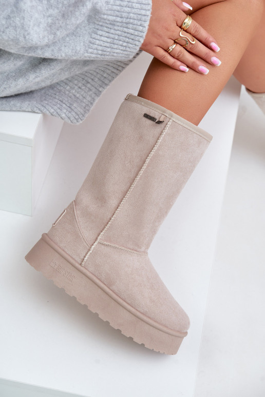 Groß Schneestiefel mit einer Plattform Big Star OO274894 elfenbeinfarbe