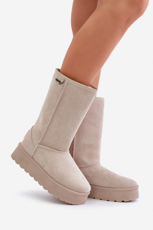 Groß Schneestiefel mit einer Plattform Big Star OO274894 elfenbeinfarbe