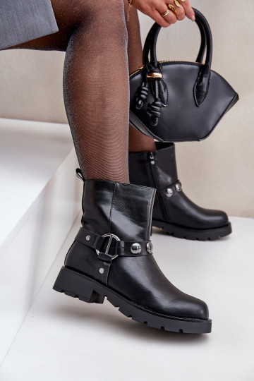 Stiefel mit breiten Absätzen sich Zuarm laufen mit Riemen schZuarze Farbe Felilania