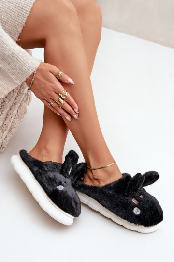 mit Pelzmantel Hausschuhe Mit einem Thema Króliczka schZuarze Farbe Ermöglichttasha